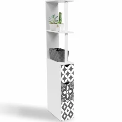 Meuble de toilette blanc et gris motif carreaux de ciment*IDMarket Best