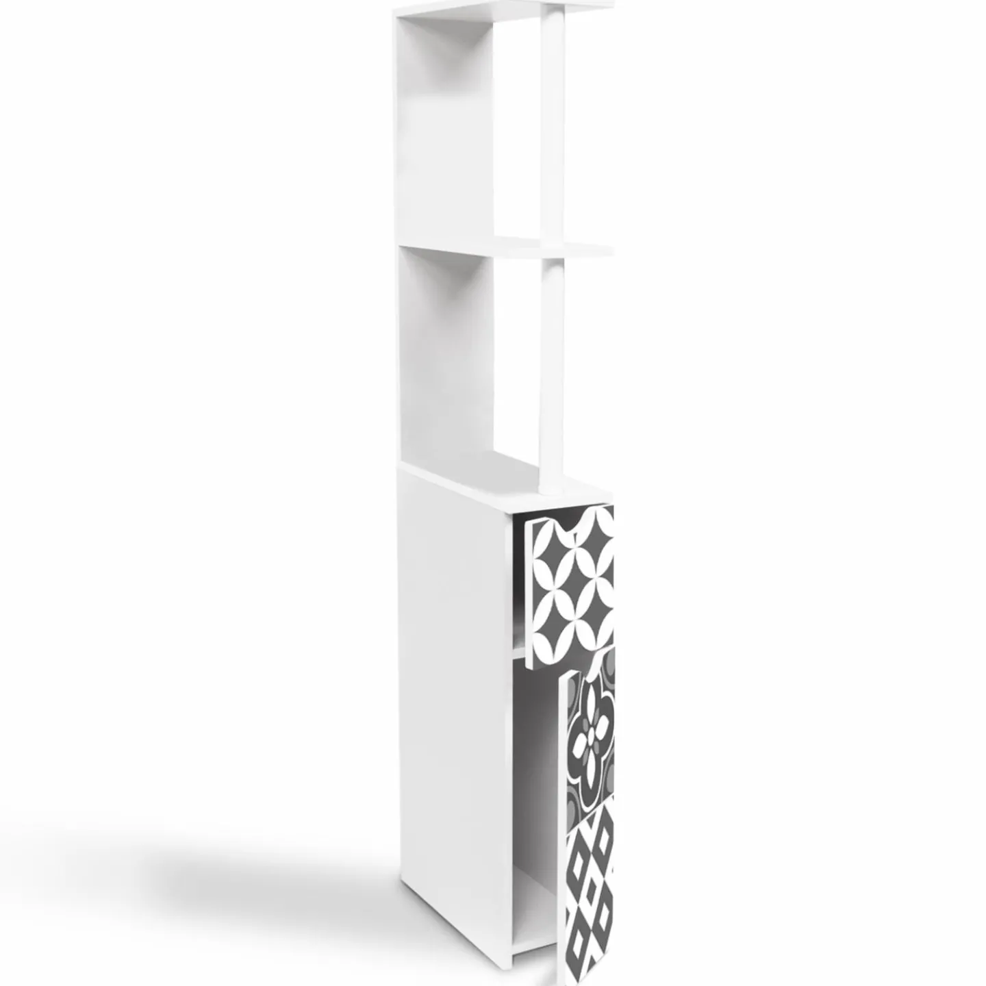 Meuble de toilette blanc et gris motif carreaux de ciment*IDMarket Best