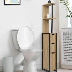 Meuble de toilette industriel bois et métal noir 3 portes avec étagères*IDMarket New