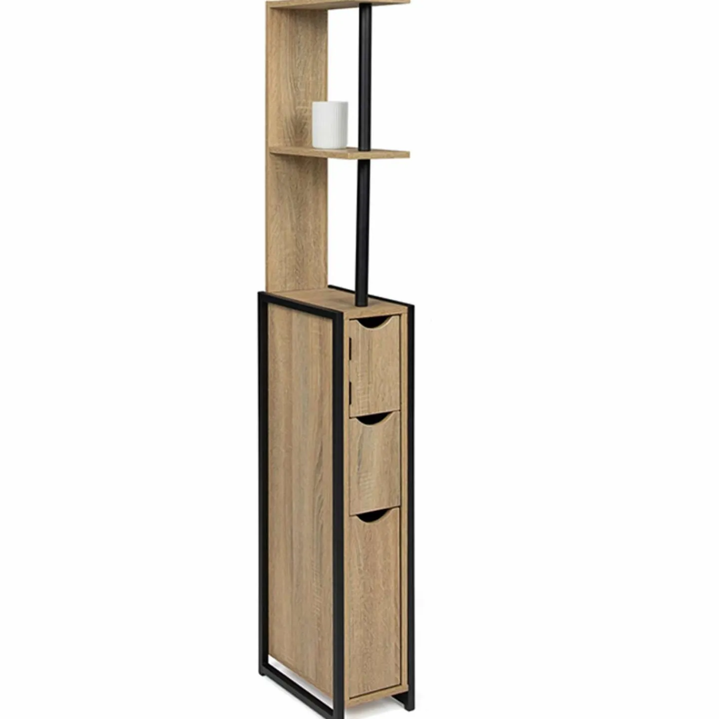 Meuble de toilette industriel bois et métal noir 3 portes avec étagères*IDMarket New