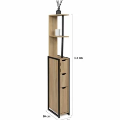 Meuble de toilette industriel bois et métal noir 3 portes avec étagères*IDMarket New