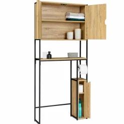Meuble de toilette industriel bois et métal noir armoire de rangement*IDMarket Discount