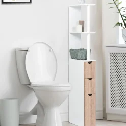 Meuble de toilettes étagère bois 3 portes coloris hêtre*IDMarket Online