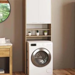 Meuble dessus machine à laver blanc et hêtre*IDMarket Sale