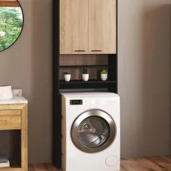 Meuble dessus machine à laver noir et hêtre*IDMarket Sale