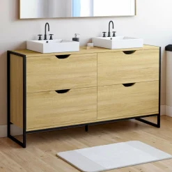 Meuble double vasque 120 cm pour salle de bain 4 tiroirs design industriel*IDMarket New