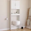 Meuble pour les toilettes avec étagère et placard double blanc*IDMarket