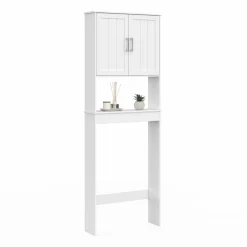 Meuble pour les toilettes avec étagère et placard double blanc*IDMarket