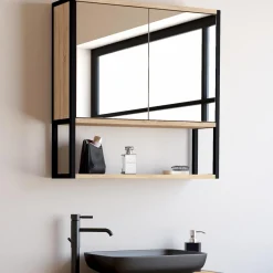 Meuble salle de bain suspendu métal et bois*IDMarket Online