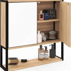 Meuble salle de bain suspendu métal et bois*IDMarket Online