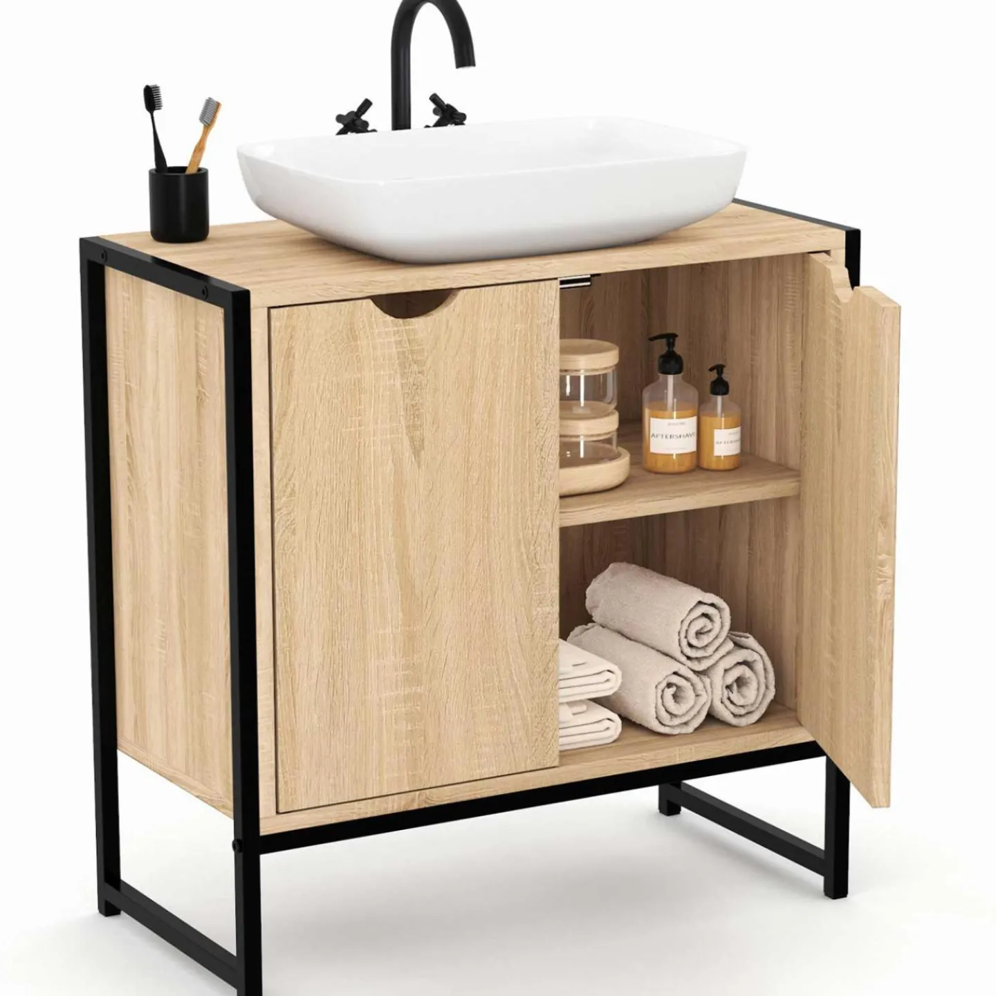 Meuble sous lavabo salle de bain métal et bois*IDMarket