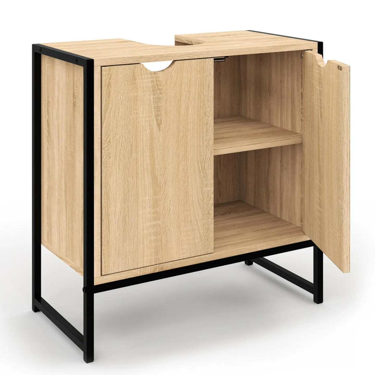 Meuble sous lavabo salle de bain métal et bois*IDMarket