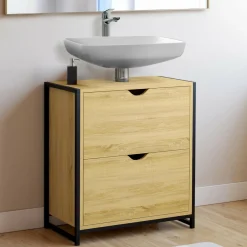 Meuble sous-lavabo salle de bain bois et métal 2 tiroirs*IDMarket Best