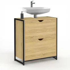 Meuble sous-lavabo salle de bain bois et métal 2 tiroirs*IDMarket Best