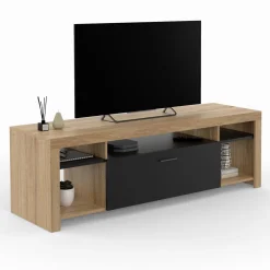 Meuble télé 140 cm bois et placard noir*IDMarket Outlet