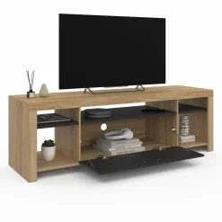 Meuble télé 140 cm bois et placard noir*IDMarket Outlet