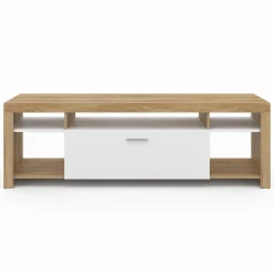 Meuble télé 140 cm bois et placard blanc*IDMarket New