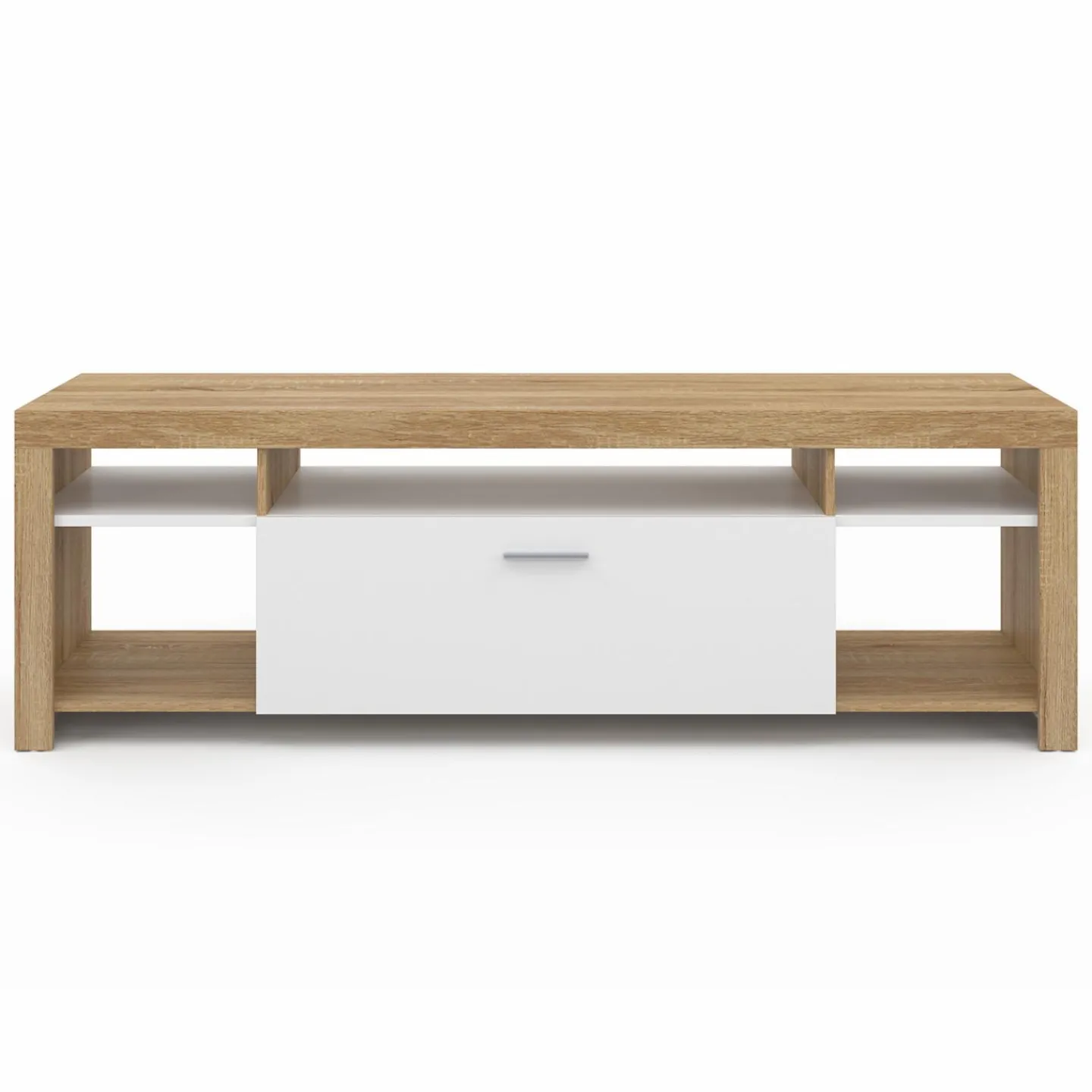 Meuble télé 140 cm bois et placard blanc*IDMarket New