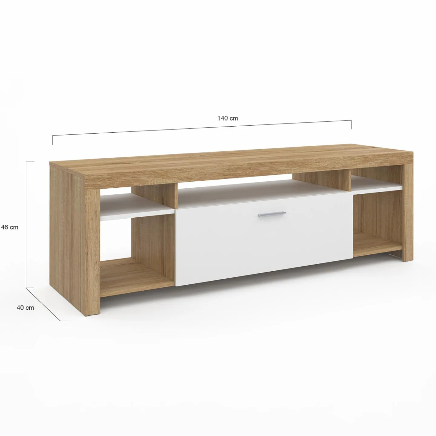 Meuble télé 140 cm bois et placard blanc*IDMarket New