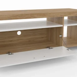 Meuble télé 140 cm bois et placard blanc*IDMarket New