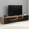 Meuble télé 180 cm noir et bois façon hêtre avec rangement*IDMarket Best