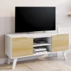 Meuble télé bois blanc 2 portes façon hêtre 110 cm*IDMarket Outlet