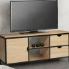 Meuble télé bois et métal avec tiroirs et placard*IDMarket Outlet