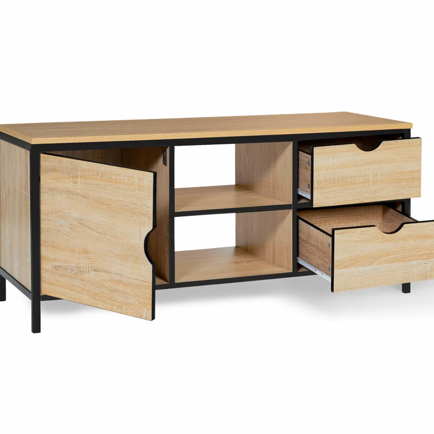 Meuble télé bois et métal avec tiroirs et placard*IDMarket Outlet