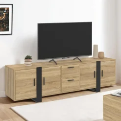 Meuble télé bois et noir 4 portes + 2 tiroirs 180 cm*IDMarket Hot