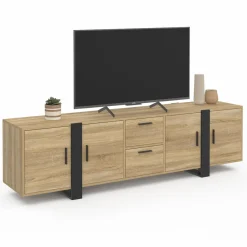 Meuble télé bois et noir 4 portes + 2 tiroirs 180 cm*IDMarket Hot