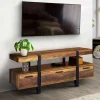 Meuble télé bois foncé pied épingle avec tiroirs*IDMarket Discount