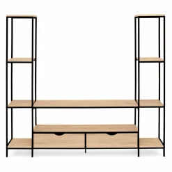 Meuble télé bois métal avec étagères et tiroirs*IDMarket Online