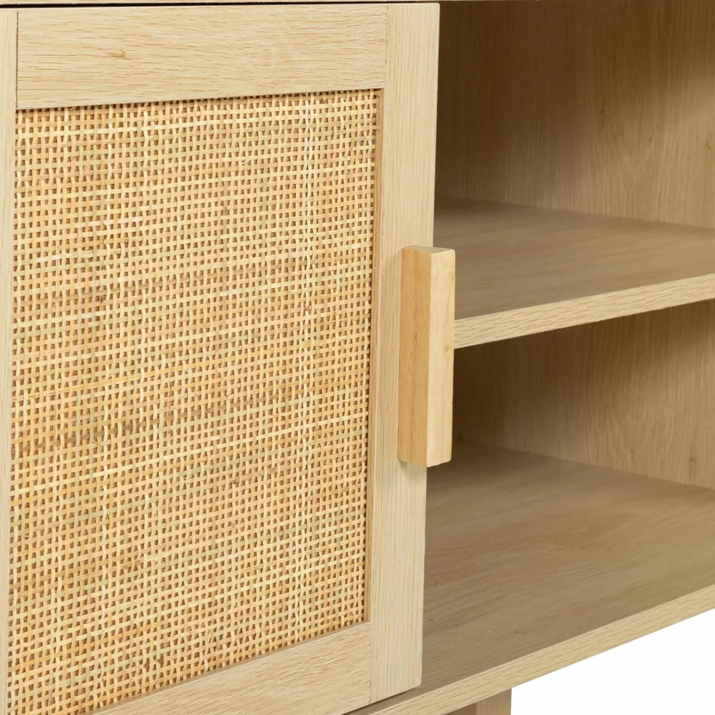 Meuble télé cannage et bois clair avec étagères*IDMarket New