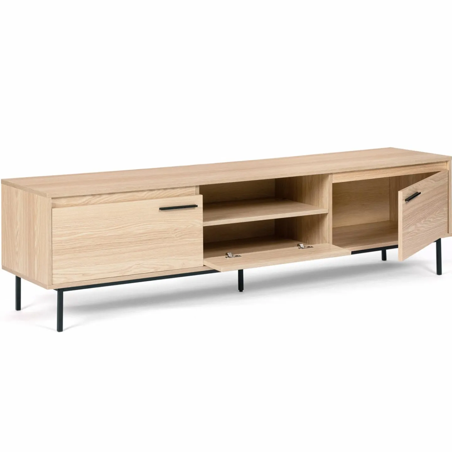 Meuble télé contemporain bois et métal 180 cm avec rangements*IDMarket Clearance