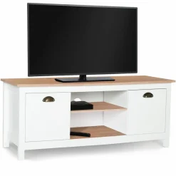 Meuble télé design blanc 2 portes avec étagères*IDMarket Hot