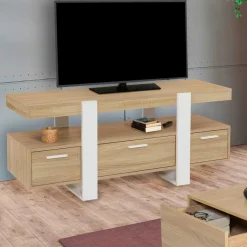 Meuble télé design blanc et bois avec tiroirs*IDMarket Outlet