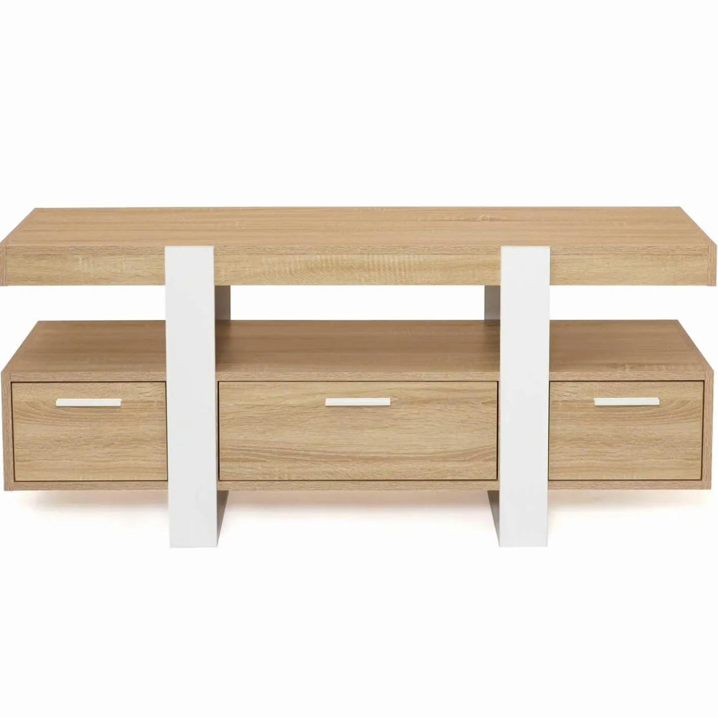 Meuble télé design blanc et bois avec tiroirs*IDMarket Outlet