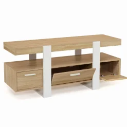 Meuble télé design blanc et bois avec tiroirs*IDMarket Outlet