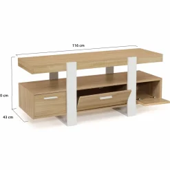 Meuble télé design blanc et bois avec tiroirs*IDMarket Outlet