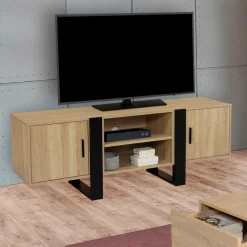 Meuble télé design noir et bois avec 2 portes*IDMarket Clearance