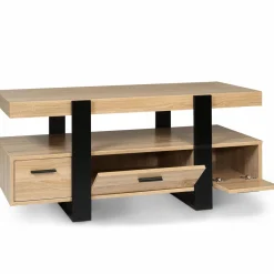 Meuble télé design noir et bois avec rangement*IDMarket Sale