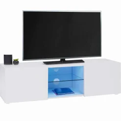Meuble télé LED blanc avec étagère en verre*IDMarket Hot