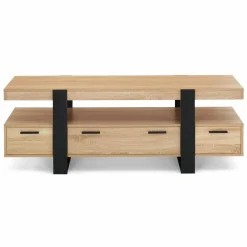 Meuble télé noir et bois 140 cm avec 3 tiroirs*IDMarket Online