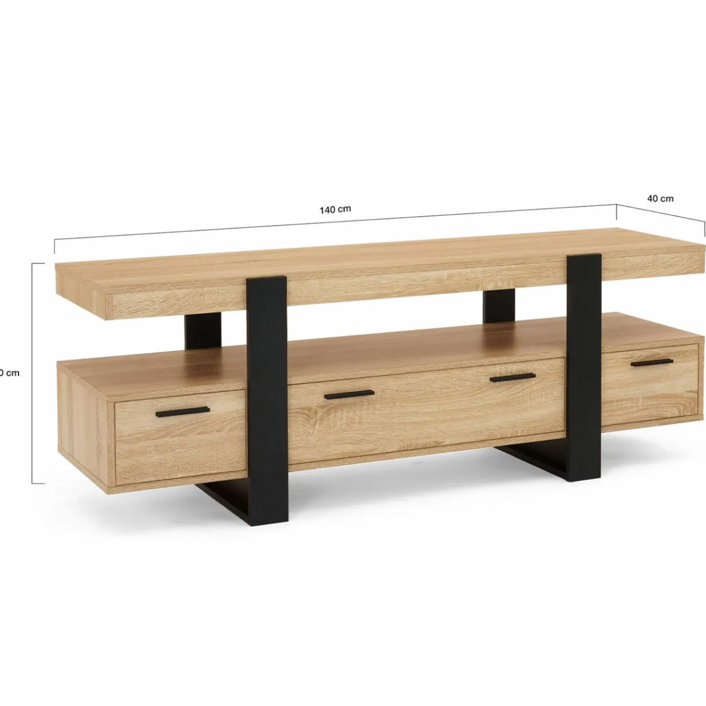 Meuble télé noir et bois 140 cm avec 3 tiroirs*IDMarket Online