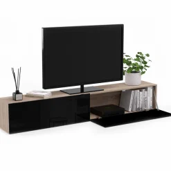 Meuble télé suspendu noir et bois 180 cm*IDMarket New