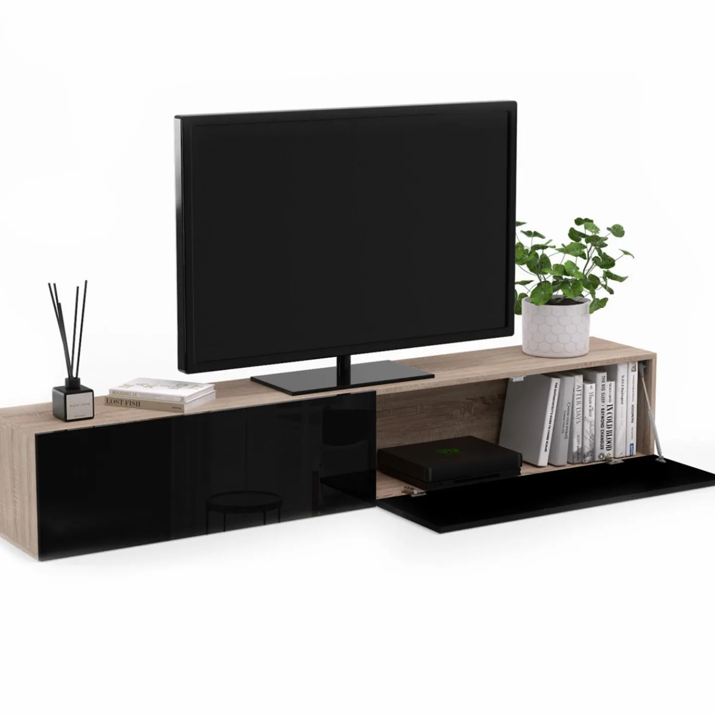 Meuble télé suspendu noir et bois 180 cm*IDMarket New