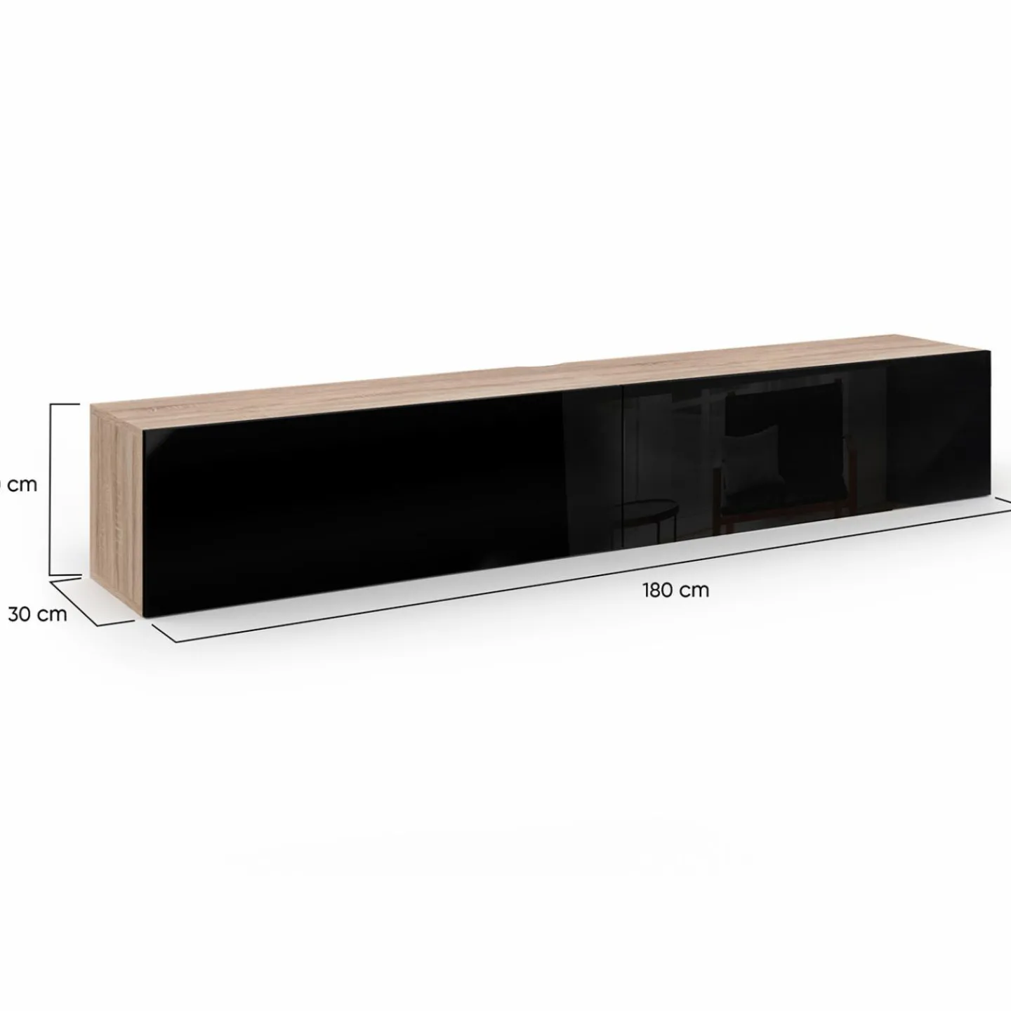 Meuble télé suspendu noir et bois 180 cm*IDMarket New