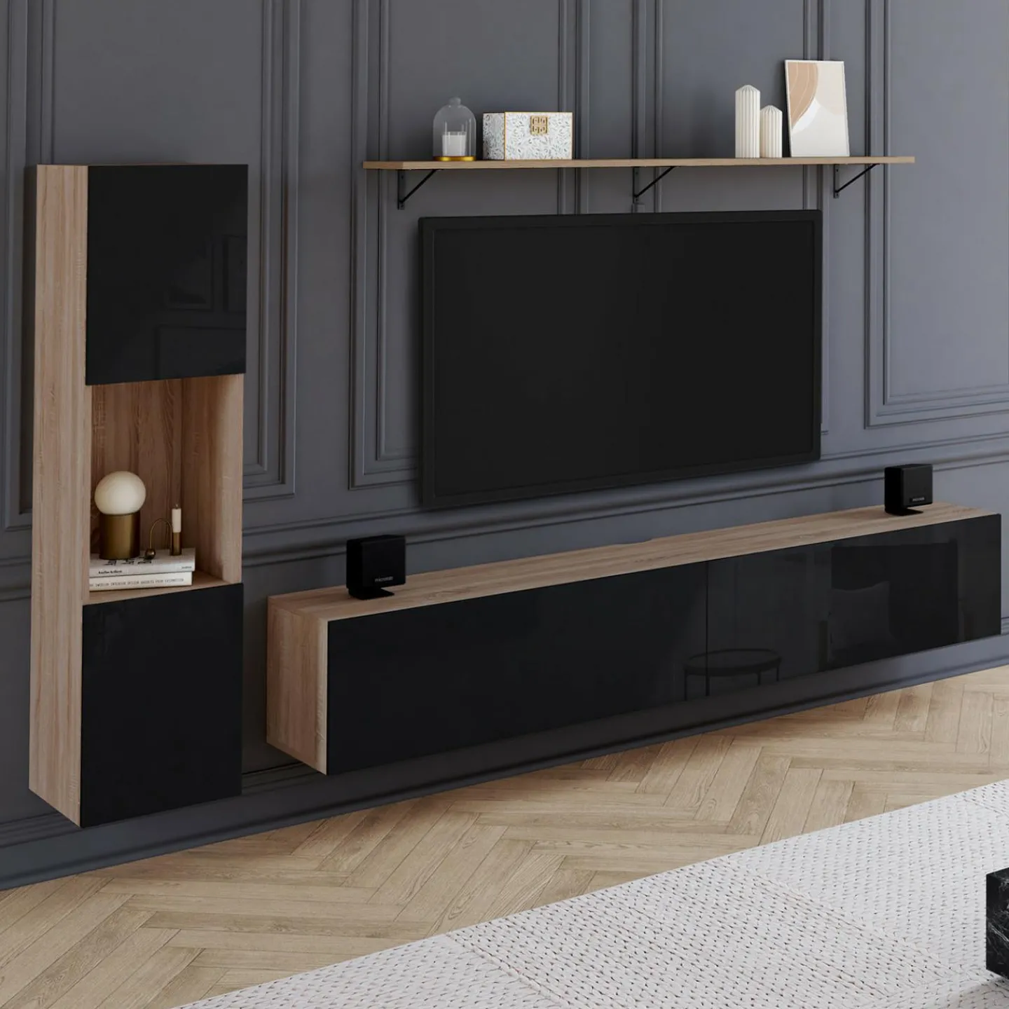 Meuble TV 180 cm avec colonne et étagère*IDMarket Hot