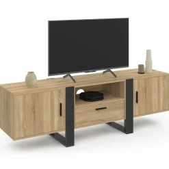 Meuble TV 160 cm bois et noir 3 portes*IDMarket Clearance