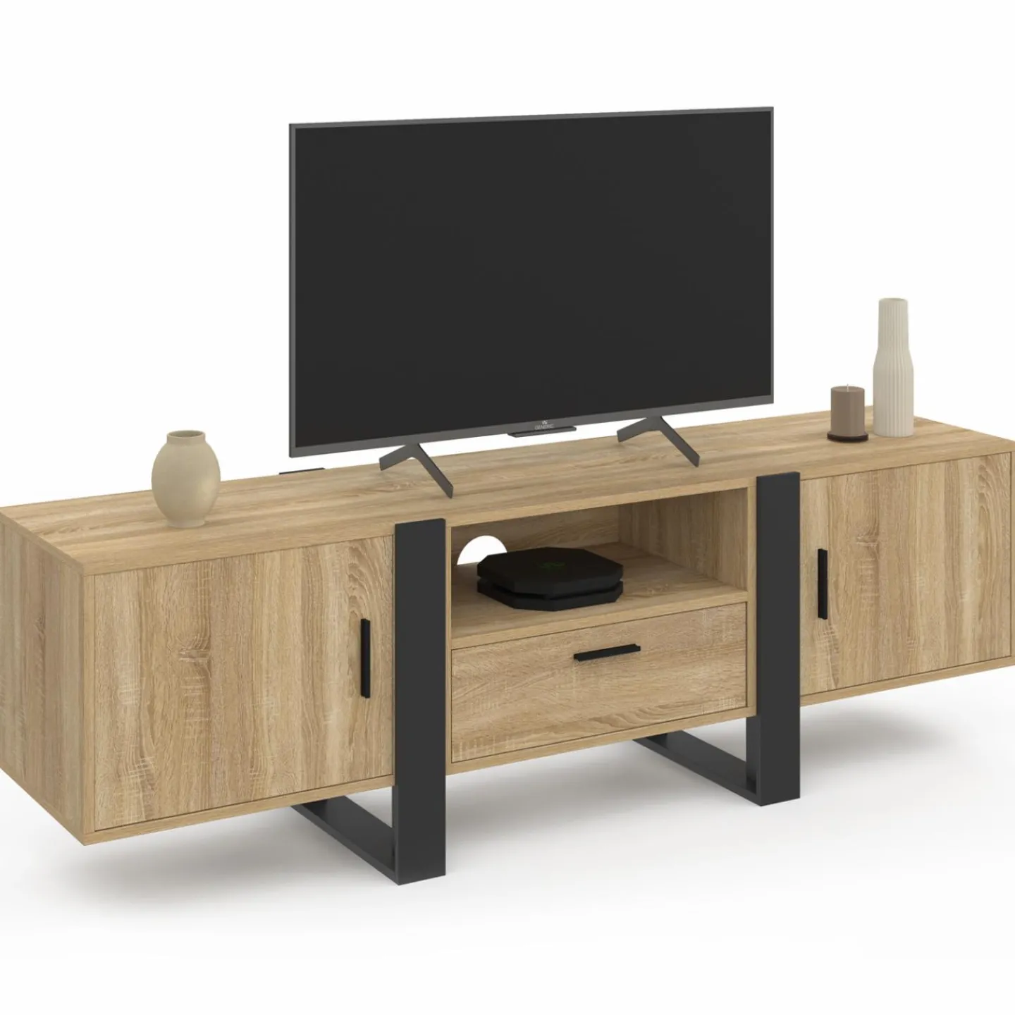 Meuble TV 160 cm bois et noir 3 portes*IDMarket Clearance